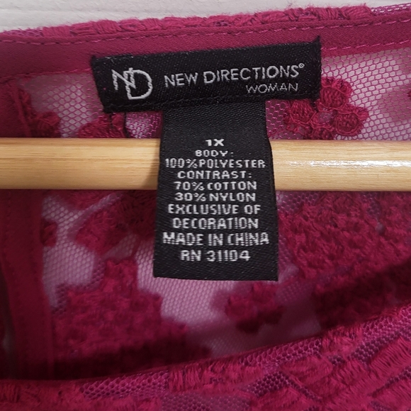 🌿New Directions Women's 1X Magenta Lace Bodice & Sleeves Sheer Fully Lined - Picture 5 of 14